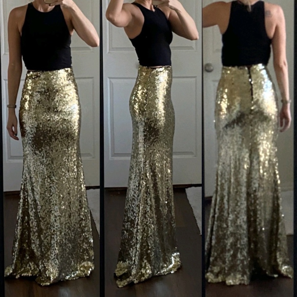Gold sequin mermaid formal prom maxi skirt